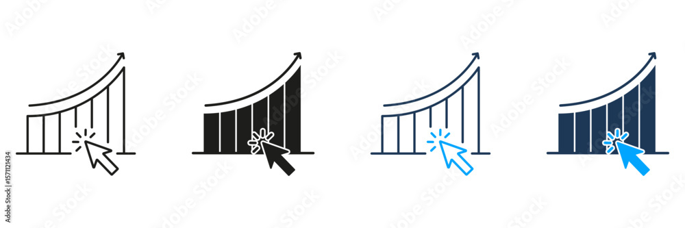 Aufkleber growth chart with cursor click line and solid icon set. digital marketing, data analysis, and busine