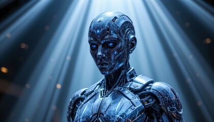 imagine a mesmerizing scene where the fusion of robotics and cutting edge automation technology takes center stage, in this artwork