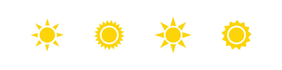 Sun icon set. Yellow sun vector set. Isolated sun sign set. Summer icon.