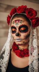 Day of the Dead woman with face paint and flower crown