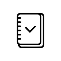 Notebook icon with check mark on cover, symbolizing a completed task or personal achievement journal.


