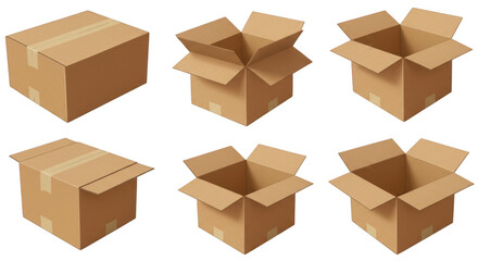 Fototapeta premium Collection of cardboard boxes in various states isolated on transparent background