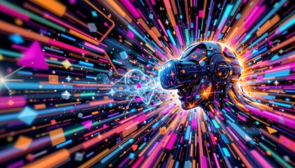 imagine a dynamic and visually striking scene where the viewer is transported into a futuristic world shaped by the cutting edge technologies of virtual reality and augmented reality