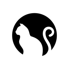 Black Cat Silhouette Logo in Circle – Minimal Feline Icon for Pet, Logo, Print and Graphic Design