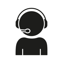 Customer Service Representative With Headset Solid Icon. Call Center Support, Communication, And Assistance Silhouette Symbol. Remote Helpdesk Operator. Isolated Vector Illustration