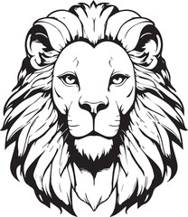Obraz premium Majestic Lion Head: Intricate black and white illustration of a lion's regal head, showcasing its powerful presence and commanding gaze.