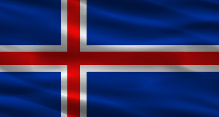 Obraz premium Iceland flag with fabric texture. Realistic flag of Iceland waving