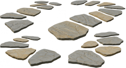 Stone pathway circle design element, top view isolated on transparent background