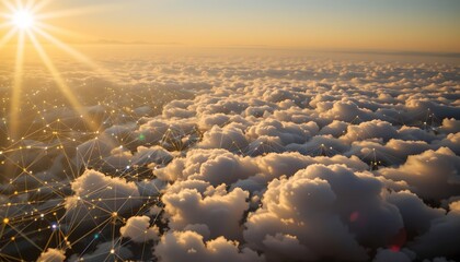imagine a futuristic scene where cloud puting services harness the power of machine learning to revolutionize data analysis, picture a close up shot capturing the vast expanse of a distant horizon