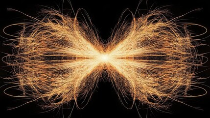 Symmetrical Sparkler Trails: Golden Light Bursts Against Black Backdrop