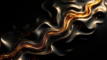 Opulent Gold Dust on Wavy Black Texture: Luxurious Abstract Design