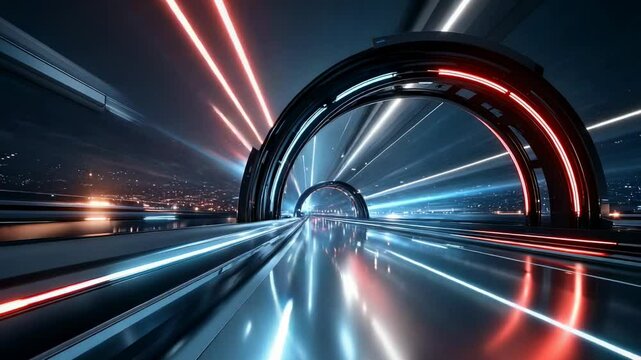 Futuristic city tunnel at night