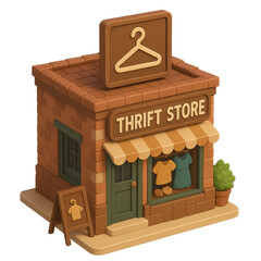 Cozy 3D Isometric Thrift Clothing Store Storefront Icon