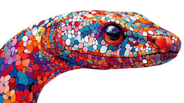 Vibrant colorful snake head close-up