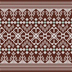 Seamless geometric fabric pattern, traditional Southeast Asian tribal style, pixel embroidery pattern, beautiful background, fabric pattern for clothing, silk, Thai clothing, wallpaper