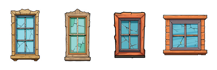 Rustic Window Frame Clipart Set &ndash; Vintage Wooden Frames with Cracked Paint and No Glass