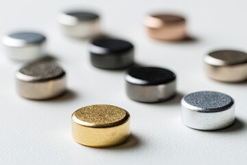 Shiny metallic discs in various colors create an intriguing arra