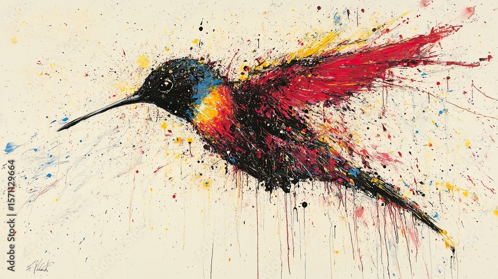 Poster Vibrant Abstract Hummingbird in a Dynamic Expressionist Style