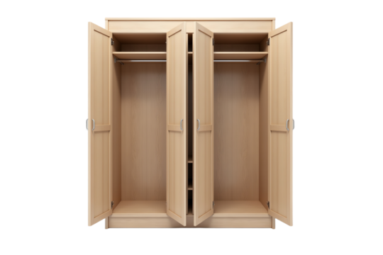 Spacious wooden wardrobe for organized storage.