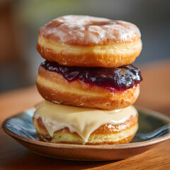Stacked doughnut clipart with fruit jam and creamy frosting layers