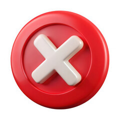 Obraz premium Photo of a red button with a white cross indicates cancellation, isolated on transparent background