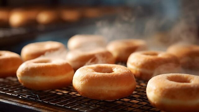Fresh doughnut clipart animation with golden glaze and steam rising