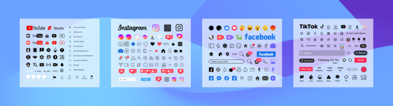 YouTube, Instagramm TikTok, Facebook button