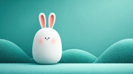 Rabbit cartoon, Cute 3D cartoon rabbit sitting on a grassy hill in a vibrant landscape.