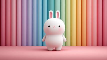 Rabbit cartoon, Friendly cartoon rabbit with a rainbow background.