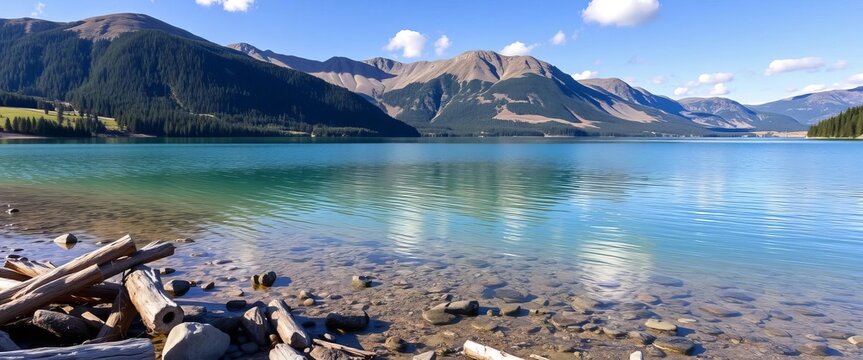 Lac de Chalain, Jura Mountains, France, serene lake view, alpine, sun