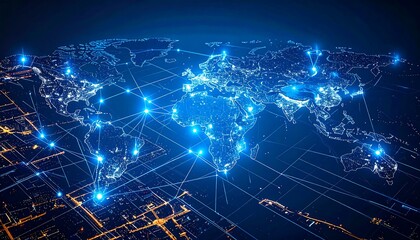 Global Network Connecting Cities Across World Map Illustration