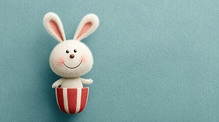 Rabbit cartoon, A cheerful rabbit cartoon flying in a hot air balloon in 3D style.
