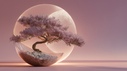 Bonsai tree and full moon in fantasy style