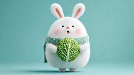 Rabbit cartoon, Cartoon rabbit munching lettuce in a 3D illustration.
