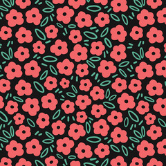 Groovy Daisy Flowers Seamless Pattern. Floral Vector Background in 1970s Hippie Retro Style for Print on Textile, Wrapping Paper, Web Design and Social Media. 