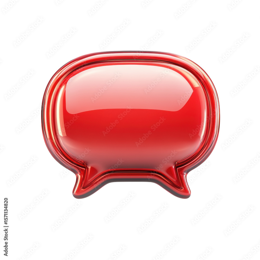 Aufkleber glossy red speech bubble icon on black communication chat dialogue message on transparent background