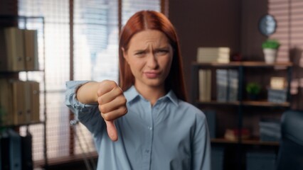 Caucasian student businesswoman girl lady female business woman in office indoors company work bad...