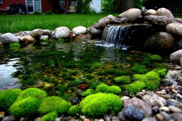 Small pond with moss and waterfall