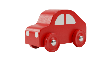Wooden red toy car png isolated on transparent background