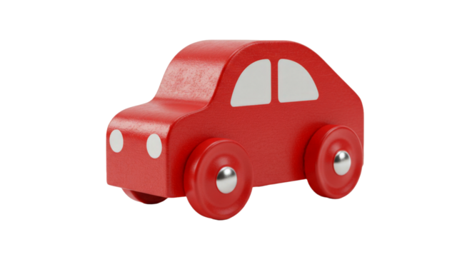 Wooden red toy car png isolated on transparent background