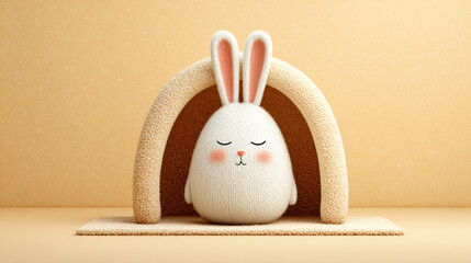 Rabbit cartoon, Cozy 3D illustration of a sleepy rabbit in its burrow.
