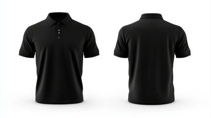 Men black polo shirt front and back view, Isolated blank front and back polo t-shirt for graphic design mock up