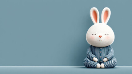 Rabbit cartoon, Sleepy cartoon rabbit in pajamas, 3D illustration for kids' themes.