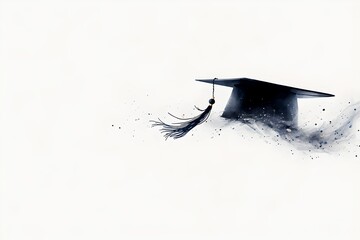 A simple yet powerful representation of the academic achievement and transformative journey of graduation depicted through a monochromatic watercolor graduation cap