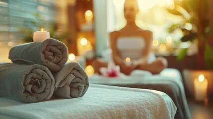 Healthcare time. Closeup on spa composition. in background relaxed female in spa salon laying on massage table.