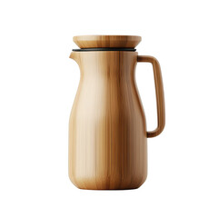 Stylish bamboo carafe with a sleek black lid and handle for serving beverages isolated on transparent background