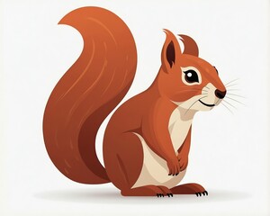 Playful Squirrel Illustration in Flat Design on a White Background