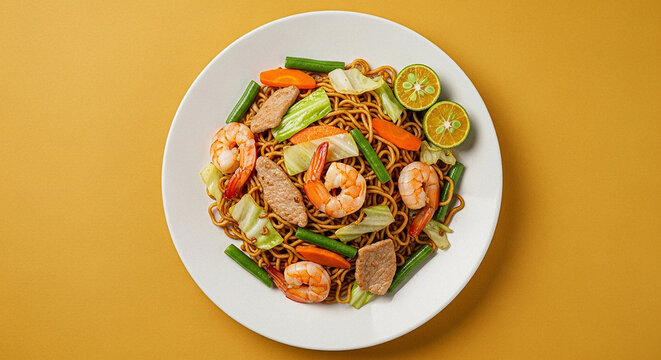 Philippine Pancit Canton with Warm Golden Yellow Background
