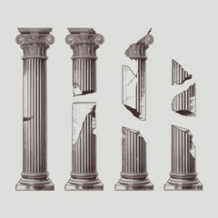 Obraz premium Ancient Greek marble column, a classic architectural pillar, isolated