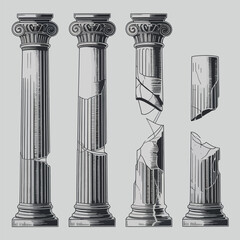 Obraz premium Four Ancient Greek Columns in a Row Vector Illustration with Classical Architecture